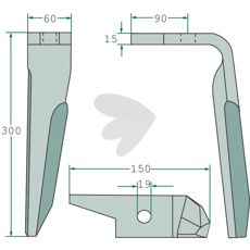 Rotorharvtand Amazone m.fl. 60X300mm hl 19mm