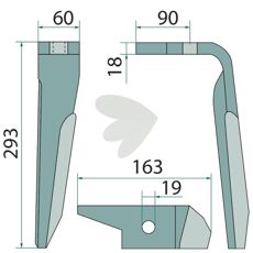 Rotorharvtand Amazone m.fl. 150X300mm hl 19mm