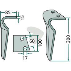 Rotorharvtand Breviglieri 60X300mm hl 17mm