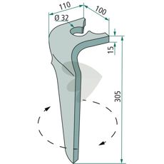 Rotorharvtand Breviglieri m.fl. 100X305mm hl 32mm