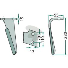 Rotorharvtand Falc m.fl. 110X280mm hl 17mm