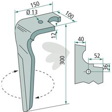 Rotorharvtand Feraboli 100X300mm hl 13mm