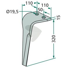 Rotorharvtand Maletti m.fl. 110X320mm hl 19,5mm