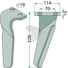 Rotorharvtand Maschio m.fl. 114X320mm hl 19mm