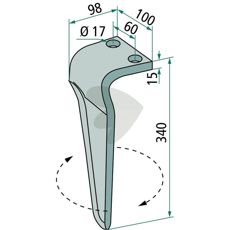 Rotorharvtand Maschio m.fl. 100X340mm hl 17mm