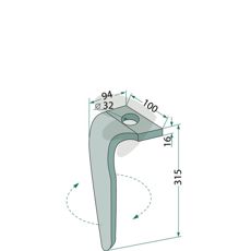 Rotorharvtand Rabe m.fl. 100X315mm hl 32mm