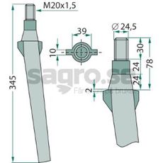 Rotorharvtand Morra m.fl. 24,5X345mm gnga M20X1,5 