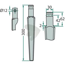Rotorharvtand Pegoraro m.fl. 30X300mm hl 12mm