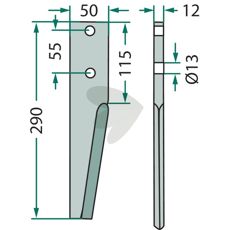 Rotorharvtand Breviglieri m.fl. 50X290mm hl 13mm