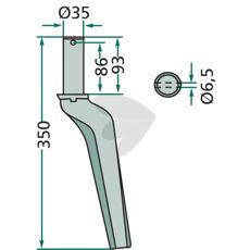 Rotorharvtand Krone m.fl. 35X350mm hl 6,5mm