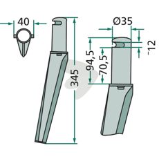 Rotorharvtand Krone m.fl. 40X345mm hl 12mm
