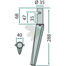 Rotorharvtand Krone m.fl. 40X288mm 
