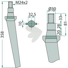 Rotorharvtand Remac m.fl. 32,5X358mm gnga M24X2