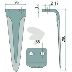 Rotorharvtand Morra m.fl 95X290mm 17mm
