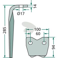Rotorharvtand Pegoraro m.fl. 100X285mm hl 17mm
