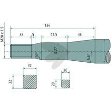 Balspjut med konisk mutter Stoll - JF M20 x 1.5 800mm