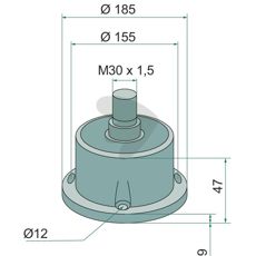 Lagring kpl. med hgergnga, 35x185x160 mm, M30x1,5