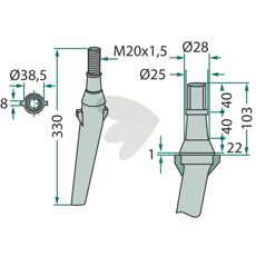 Rotorharvtand Krone, Lely m.fl. 38,5X330mm hl 8mm