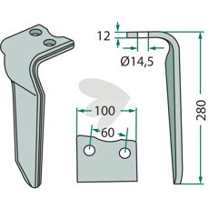 Rotorharvtand Howard/Kongskilde 100X280mm hl 14,5mm