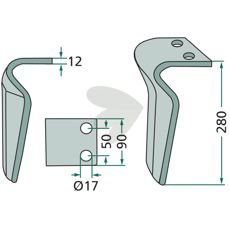 Rotorharvtand Vogel & Noot m.fl. 90X280mm hl 17mm