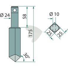 Rotorharvtand Rau m.fl. 25X170mm hl 10mm