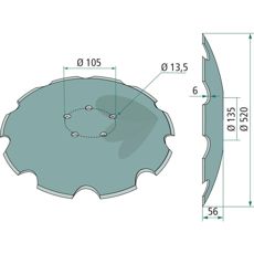 Tallrik Tandad, 520x6 mm, 5 hl Hlkrets-: 105 mm