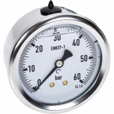 Manometer 60Bar 63mm för bakre montering med 1/4 Bsp anslutning.