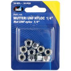 Mutter Unf Nyloc 1/4" 10St Frzinkad